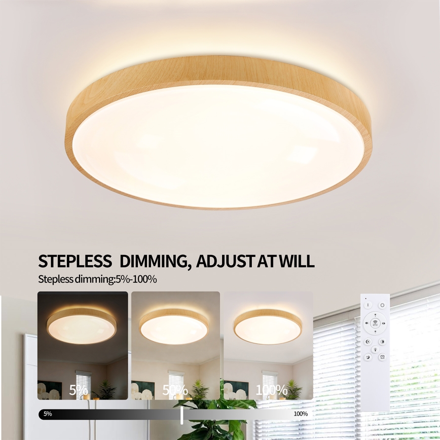 Brilagi - Plafonnier LED dimmable GLASS POOL DOUBLE LED/60W/230V 3000-6000K 50 cm, finition effet bois + télécommande