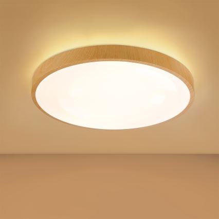 Brilagi - Plafonnier LED dimmable GLASS POOL DOUBLE LED/60W/230V 3000-6000K 50 cm, finition effet bois + télécommande