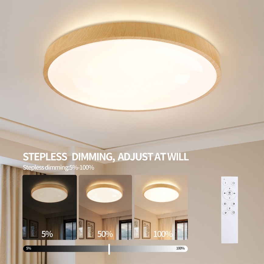Brilagi - Plafonnier LED dimmable GLASS POOL DOUBLE LED/80W/230V 3000-6000K 60 cm décor bois + télécommande