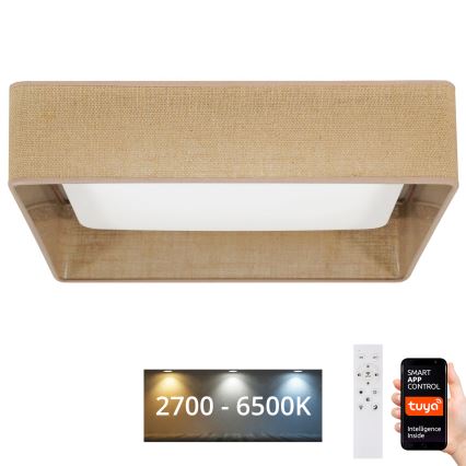 Brilagi - Plafonnier LED dimmable VELVET SQUARE SMART LED/36W/230V 60x60 cm 2700-6500K Wi-Fi Tuya + télécommande marron