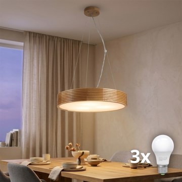 Brilagi - LED-Pendelleuchte an Kabel CARVALHO MODERN 3xE27/60W/230V Eiche Ø 47,5 cm
