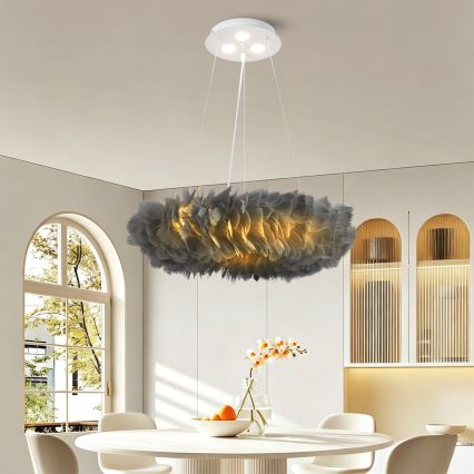 Brilagi - LED-Pendelleuchte an Kabel FEATHER 3xE27/40W/230V + 3xLED/3W Ø 50 cm grau