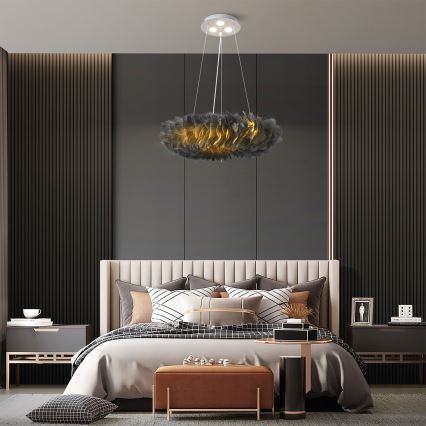 Brilagi - LED-Pendelleuchte an Kabel FEATHER 3xE27/40W/230V + 3xLED/3W Ø 50 cm grau