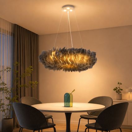 Brilagi - LED-Pendelleuchte an Kabel FEATHER 3xE27/40W/230V + 3xLED/3W Ø 50 cm grau