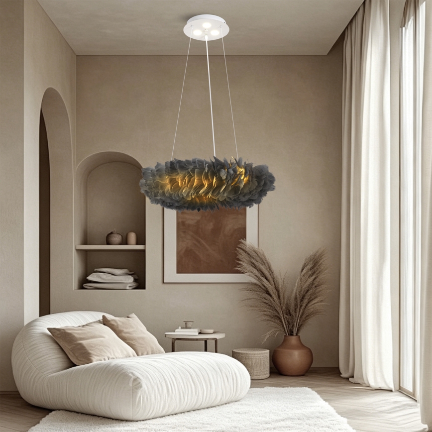 Brilagi - LED-Pendelleuchte an Kabel FEATHER 3xE27/40W/230V + 3xLED/3W Ø 50 cm grau
