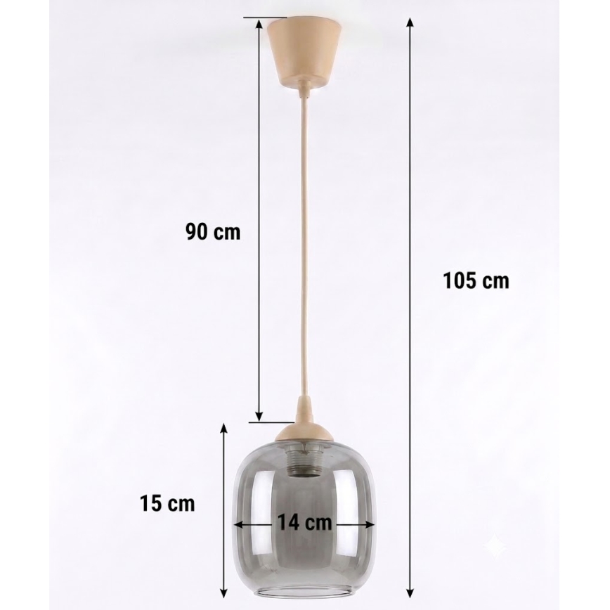 Brilagi - LED-Pendelleuchte an Kabel RETRO GLASS 1xE27/60W/230V Ø 14 cm beige/rauchgrau