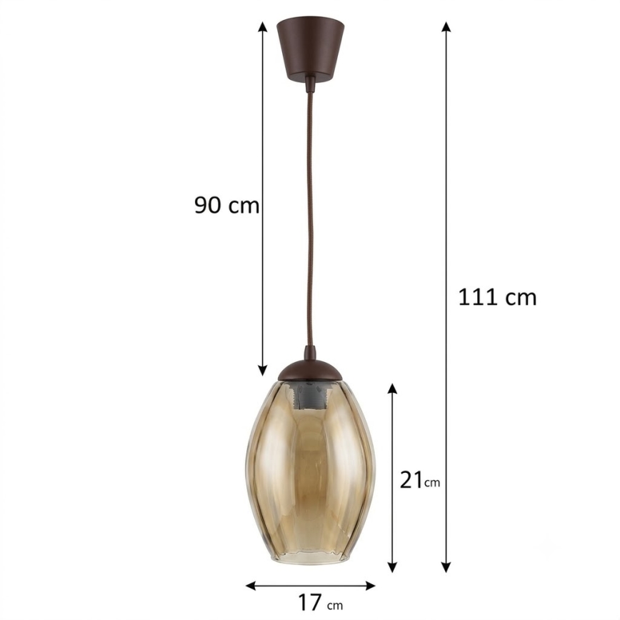 Brilagi - LED-Pendelleuchte RETRO GLASS mit Kabel 1xE27/60W/230V Durchmesser 17 cm braun/rauchbeige