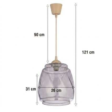 Brilagi - LED-Pendelleuchte mit Kabel RETRO GLASS 1xE27/60W/230V Ø 26 cm beige/rauchgrau