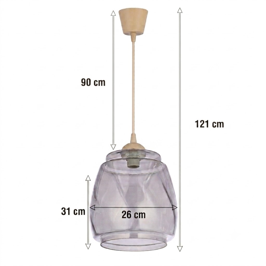 Brilagi - LED-Pendelleuchte mit Kabel RETRO GLASS 1xE27/60W/230V Ø 26 cm beige/rauchgrau