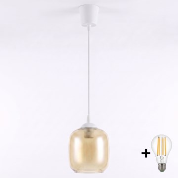 Brilagi - LED-Pendelleuchte an Kabel RETRO GLASS 1x E27/60W/230V Ø 14 cm weiß/rauchbraun