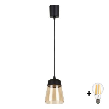 Brilagi - LED-Pendelleuchte an Kabel RETRO GLASS 1x E27/60W/230V Ø 15,5 cm schwarz/rauchbeige