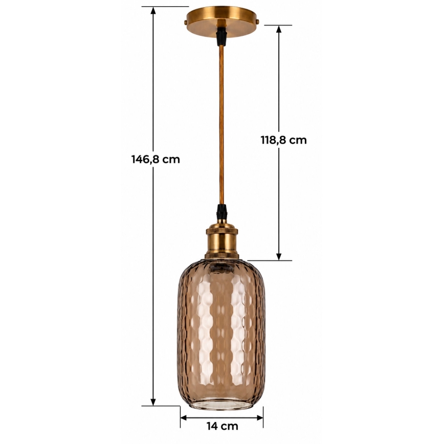 BRILAGI - LED-Hängeleuchte an Kabel RETRO GLASS 1xE27/60W/230V Ø 14 cm goldfarben/rauchbraun