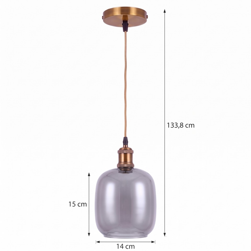 BRILAGI - LED-Pendelleuchte an Kabel RETRO GLASS 1xE27/60W/230V Ø 14 cm gold/rauchgrau