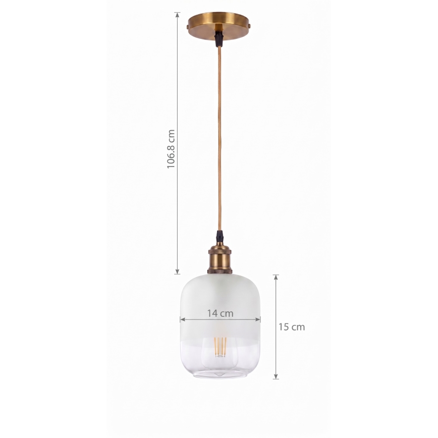 BRILAGI - LED Pendelleuchte an Kabel RETRO GLASS 1xE27/60W/230V Ø 14 cm gold/weiß