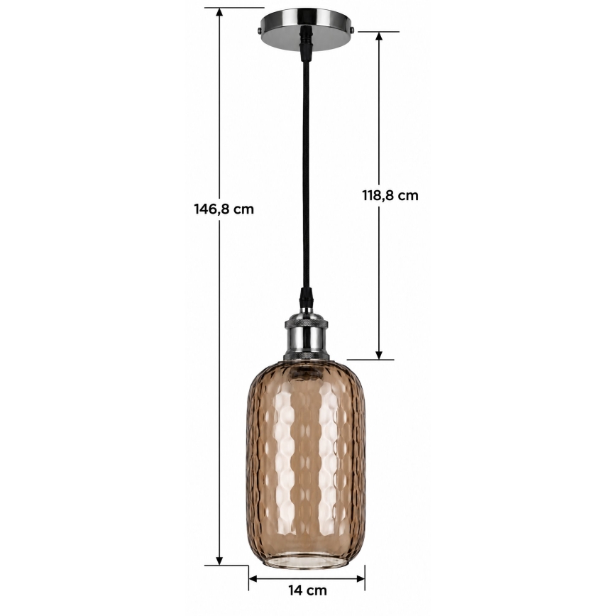 BRILAGI - LED Hängeleuchte an Kabel RETRO GLASS 1xE27/60W/230V Ø 14 cm schwarz/rauchbraun
