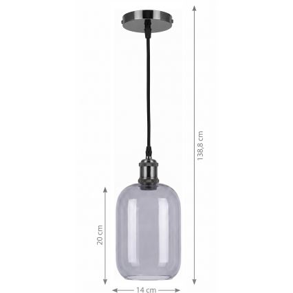 BRILAGI - LED-Pendelleuchte an Kabel RETRO GLASS 1xE27/60W/230V Ø 14 cm schwarz/rauchgrau