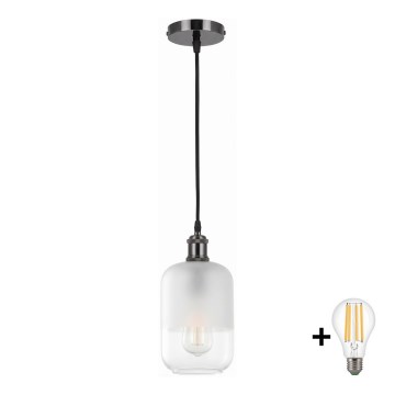 BRILAGI - LED-Pendelleuchte an Kabel RETRO GLASS 1xE27/60W/230V Ø 14 cm schwarz/weiß