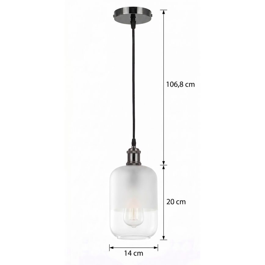 BRILAGI - LED-Pendelleuchte an Kabel RETRO GLASS 1xE27/60W/230V Ø 14 cm schwarz/weiß