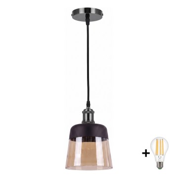 BRILAGI - LED Pendelleuchte an Kabel RETRO GLASS 1xE27/60W/230V Ø 15,5 cm schwarz/rauchiges Beige