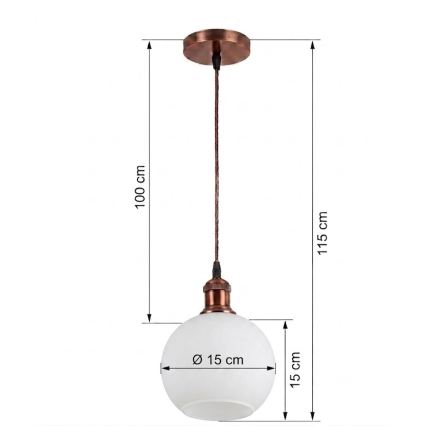 BRILAGI - LED-Pendelleuchte an Kabel RETRO GLASS 1xE27/60W/230V Ø 15 cm kupfer/weiß