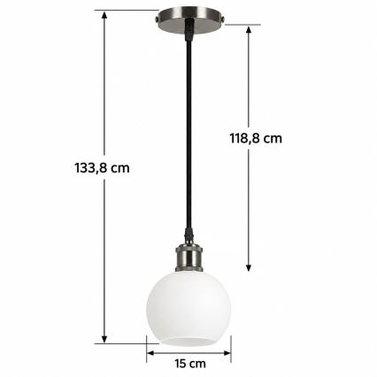 BRILAGI - LED Pendelleuchte an Kabel RETRO GLASS 1xE27/60W/230V Ø 15 cm schwarz/weiß