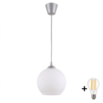 Brilagi - LED-Pendelleuchte an Kabel RETRO GLASS 1xE27/60W/230V Ø 15 cm silber/weiß