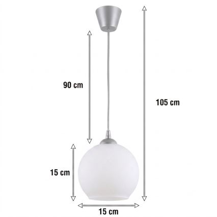 Brilagi - LED-Pendelleuchte an Kabel RETRO GLASS 1xE27/60W/230V Ø 15 cm silber/weiß
