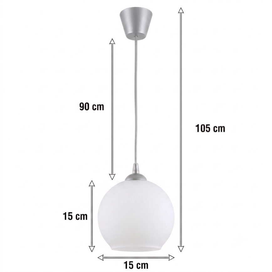 Brilagi - LED-Pendelleuchte an Kabel RETRO GLASS 1xE27/60W/230V Ø 15 cm silber/weiß