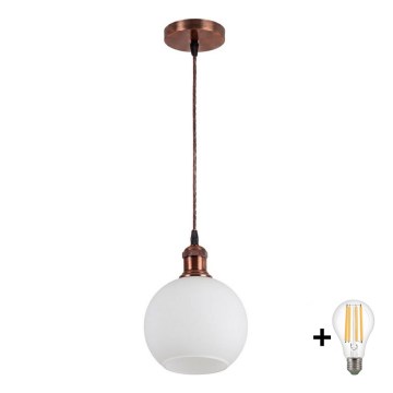 Brilagi - LED-Pendelleuchte an Kabel RETRO GLASS 1xE27/60W/230V Ø 15 cm weiß