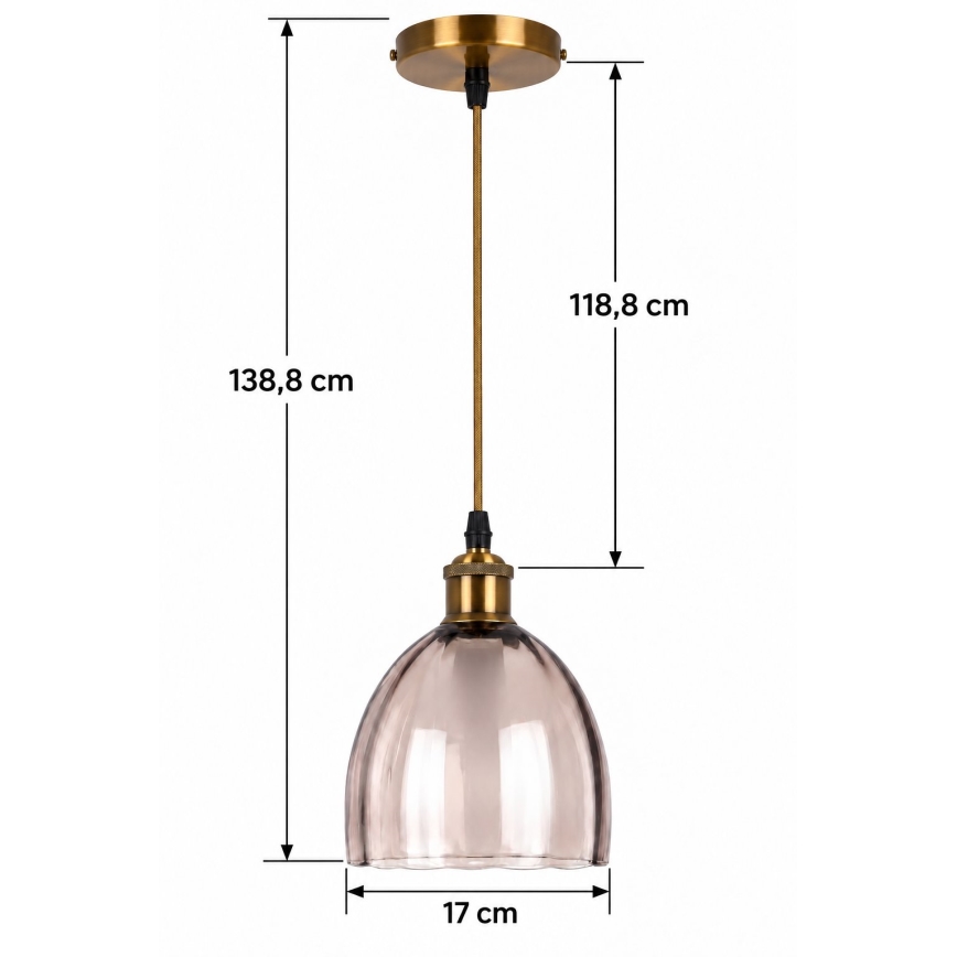 BRILAGI - LED Hängeleuchte an Kabel RETRO GLASS 1xE27/60W/230V Ø 17 cm gold/rauchbeige