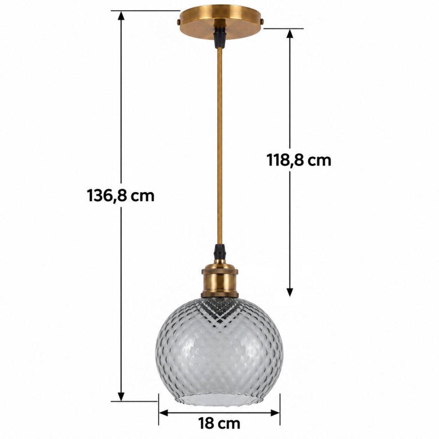 BRILAGI - LED-Pendelleuchte an Drahtseil RETRO GLASS 1xE27/60W/230V Ø 18 cm Gold/Rauchgrau