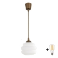 Brilagi - LED-Pendelleuchte an Kabel RETRO GLASS 1xE27/60W/230V Ø 20 cm braun/weiß