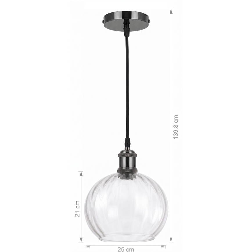 BRILAGI - LED Pendelleuchte an Kabel RETRO GLASS 1xE27/60W/230V Ø 25 cm schwarz/klar