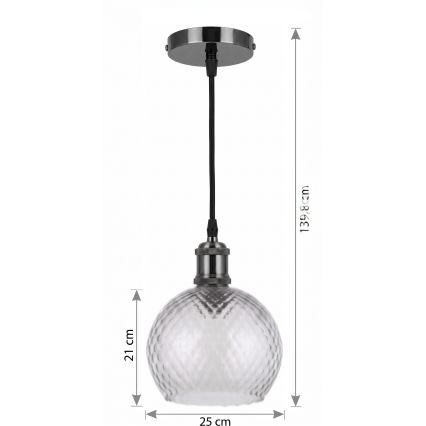 BRILAGI - LED-Pendelleuchte mit Kabel RETRO GLASS 1xE27/60W/230V Ø 25 cm schwarz/rauchgrau