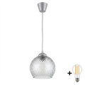 Brilagi - LED-Pendelleuchte an Kabel RETRO GLASS 1xE27/60W/230V Ø 25 cm silber/rauchgrau