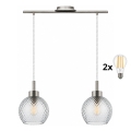 BRILAGI - LED-Pendelleuchte an Kabel RETRO GLASS 2xE27/60W/230V mattchrom/rauchgrau