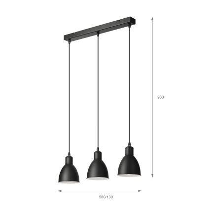 Brilagi - LED-Pendelleuchte an Stahlseil RIDDY 3xE27/60W/230V schwarz