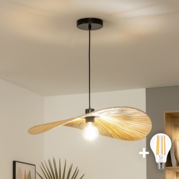 Brilagi - LED-Pendelleuchte CERIA BOHO an Schnur, 1xE27/40W/230V, Ø 60 cm, Raffiabast