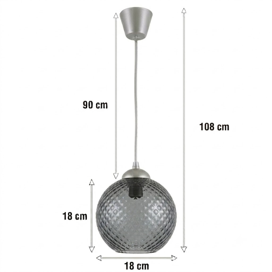 Brilagi - LED-Pendelleuchte mit Kabel RETRO GLASS 1xE27/60W/230V Ø 18 cm silber/rauchgrau