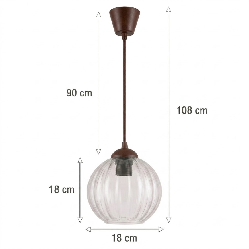 Brilagi - LED-Pendelleuchte mit Kabel RETRO-GLAS 1xE27/60W/230V Ø 18 cm braun/klar