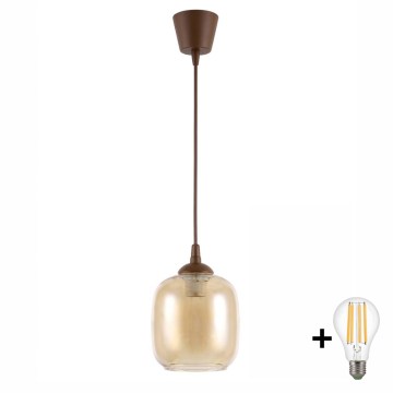 Brilagi - LED-Pendelleuchte mit Kabel RETRO GLASS 1xE27/60W/230V Ø 14 cm braun/rauchbraun
