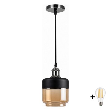 BRILAGI - LED-Pendelleuchte mit Kabel RETRO GLASS 1xE27/60W/230V Ø 14 cm schwarz/rauchbeige