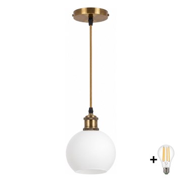 BRILAGI - LED-Pendelleuchte mit Kabel RETRO GLASS 1xE27/60W/230V Ø 15 cm gold/weiß