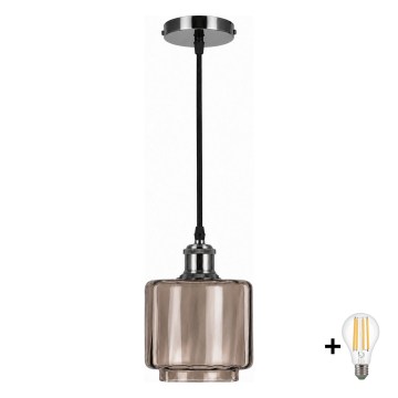 BRILAGI - LED Pendelleuchte mit Kabel RETRO GLASS 1xE27/60W/230V Ø 15 cm schwarz/rauchfarbenes Beige