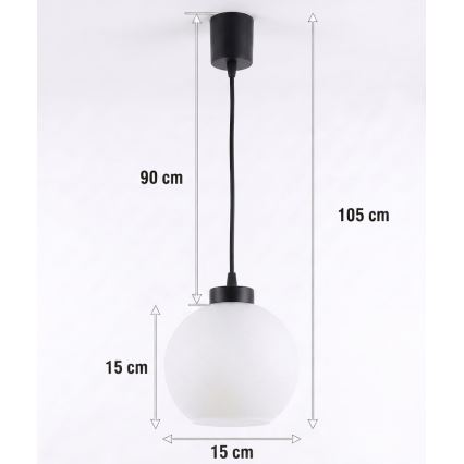 Brilagi - LED-Pendelleuchte mit Kabel RETRO GLASS 1xE27/60W/230V Ø 15 cm schwarz/weiß