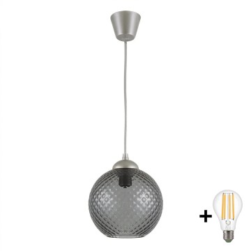 Brilagi - LED-Pendelleuchte mit Kabel RETRO GLASS 1xE27/60W/230V Ø 18 cm silber/rauchgrau