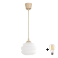 Brilagi - LED-Pendelleuchte mit Kabel RETRO GLASS 1xE27/60W/230V Ø 20 cm beige/weiß