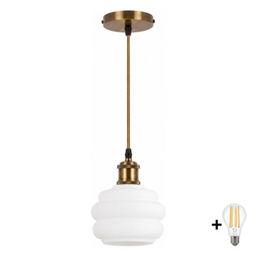BRILAGI - LED-Pendelleuchte mit Kabel RETRO GLASS 1xE27/60W/230V Ø 20 cm gold/weiß