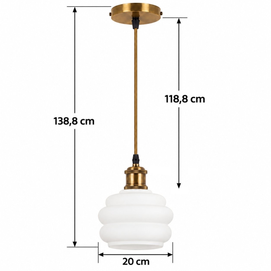 BRILAGI - LED-Pendelleuchte mit Kabel RETRO GLASS 1xE27/60W/230V Ø 20 cm gold/weiß