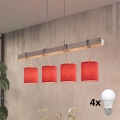 Brilagi - LED-Pendelleuchte mit Kabelaufhängung NUBILA 4xE27/60W/230V grau/rot